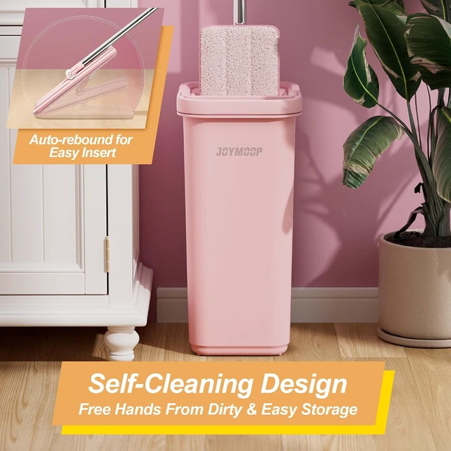 Alt view image 7 of 7 - Pink Mop and Bucket with Wringer Set for Home, with 3 Reusable Microfiber Mop Pads, Hands-Free Self-Cleaning System, Suitable for Floor Cleaning and Wall Cleaner