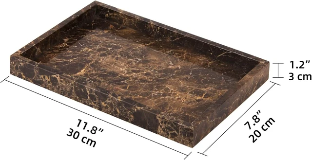 Alt view image 2 of 7 - Marble Bathroom Vanity Tray, Dark Brown, 12"x 8" x1.2"