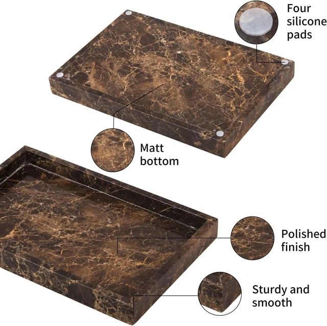 Alt view image 3 of 7 - Marble Bathroom Vanity Tray, Dark Brown, 12"x 8" x1.2"