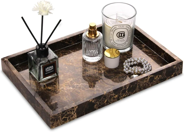 Main image of Marble Bathroom Vanity Tray, Dark Brown, 12"x 8" x1.2"