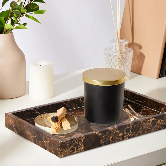 Alt view image 7 of 7 - Marble Bathroom Vanity Tray, Dark Brown, 12"x 8" x1.2"