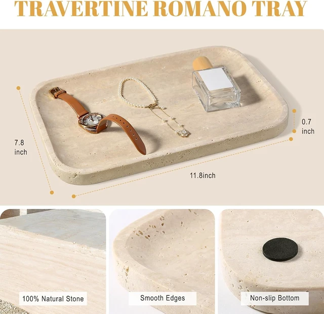 Alt view image 2 of 7 - Romano Travertine Tray, 12"x8" Natural Stone Vanity Tray for Countertop Bathroom Kitchen Dresser, Decorative Marble Catchall Trays for Perfume Jewelry, Rectangular Serving Tray(Beige)