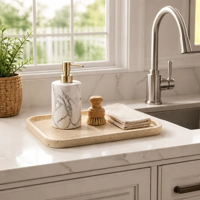 Alt view image 4 of 7 - Romano Travertine Tray, 12"x8" Natural Stone Vanity Tray for Countertop Bathroom Kitchen Dresser, Decorative Marble Catchall Trays for Perfume Jewelry, Rectangular Serving Tray(Beige)