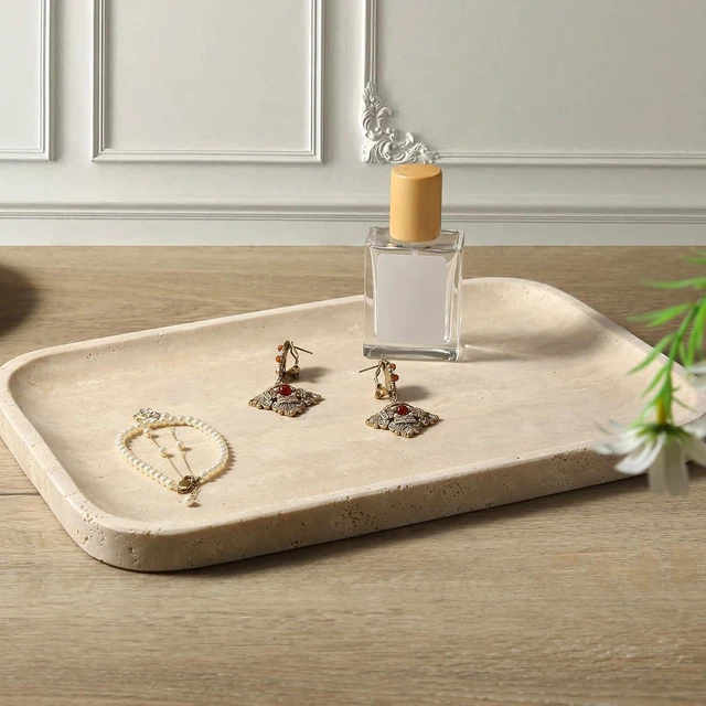 Alt view image 7 of 7 - Romano Travertine Tray, 12"x8" Natural Stone Vanity Tray for Countertop Bathroom Kitchen Dresser, Decorative Marble Catchall Trays for Perfume Jewelry, Rectangular Serving Tray(Beige)