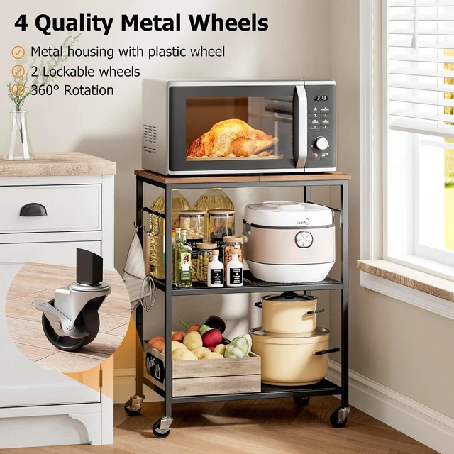 Alt view image 2 of 7 - 3-Tier Rolling Kitchen Microwave Cart, Utility Cart
