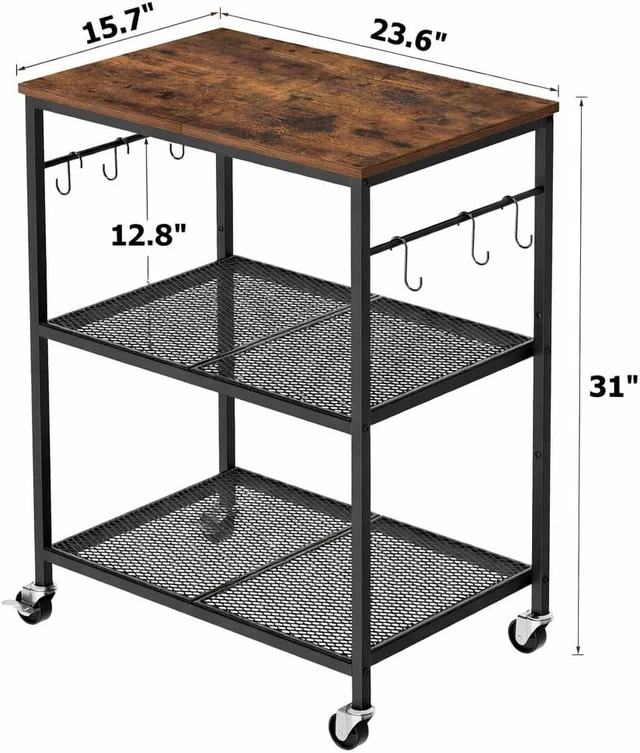 Alt view image 4 of 7 - 3-Tier Rolling Kitchen Microwave Cart, Utility Cart