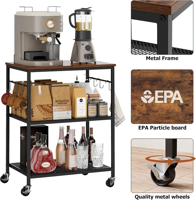 Alt view image 3 of 7 - 3-Tier Rolling Kitchen Microwave Cart, Utility Cart