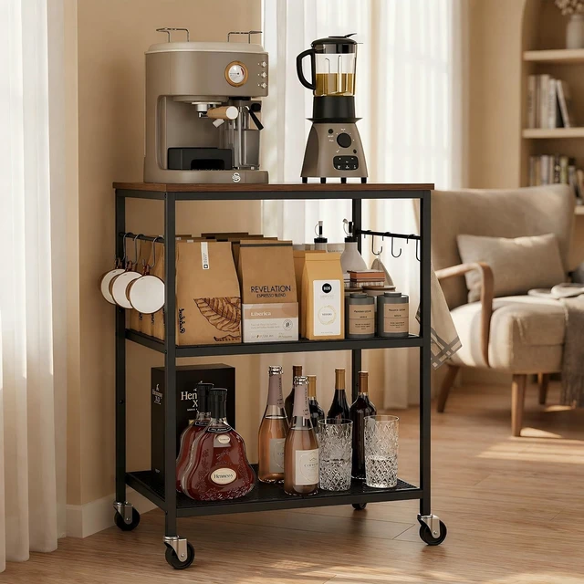 Alt view image 5 of 7 - 3-Tier Rolling Kitchen Microwave Cart, Utility Cart