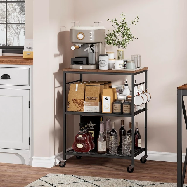 Alt view image 7 of 7 - 3-Tier Rolling Kitchen Microwave Cart, Utility Cart