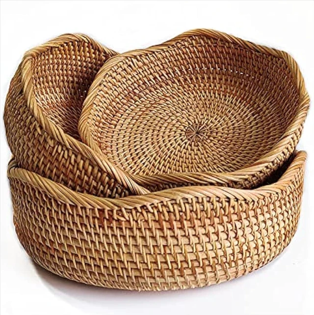 Main image of Rattan Bread Basket, Round Fruit Baskets, Wicker Storage Bowls, Natural Woven Serving Basket Bowls, Decorative Baskets for Kitchen Counter Organizing