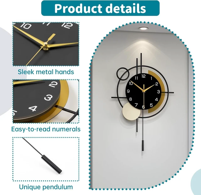 Alt view image 5 of 7 - Wall Clock for Living Room Decor Modern Clock Pendulum Silent