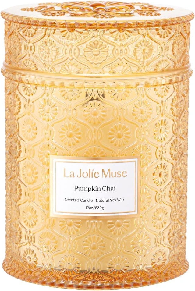 Main image of Pumpkin Chai Scented Candles for Home, 19 oz Natural Soy Wax