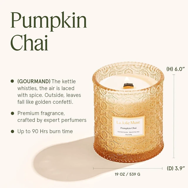 Alt view image 5 of 6 - Pumpkin Chai Scented Candles for Home, 19 oz Natural Soy Wax