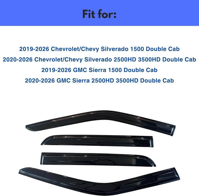 Alt view image 2 of 7 - IG Window Visors for 2019-2026 Chevrolet Silverado/GMC Sierra 1500 Double Cab, Out-Channel Rain Guard Vent Deflector, Truck Accessories for 2020-2026 Chevy Silverado/Sierra 2500HD 3500HD Extended Cab