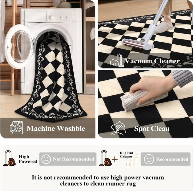 Alt view image 6 of 7 - Checkered Bathroom Runner Rug 2x6, Black and White Washable Runners for Hallways Non Slip, Moroccan Trellis 2x6 Rug for Besides Laundry Kitchen, Checkerboard Stain Resistant Bathroom Decor