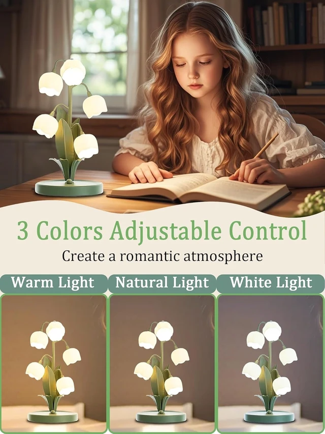 Alt view image 2 of 6 - Green Flower Lamp for Home,5 Lily of The Valley Vintage Table Lamps