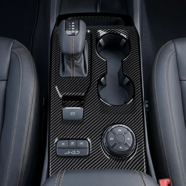 Alt view image 5 of 7 - Car Gear Shift Control Panel Decals for Ford Ranger XL XLT Lariat Raptor 2024 2025 2026 2027 Accessories ABS Carbon Fiber Interior Sticker (Style B)