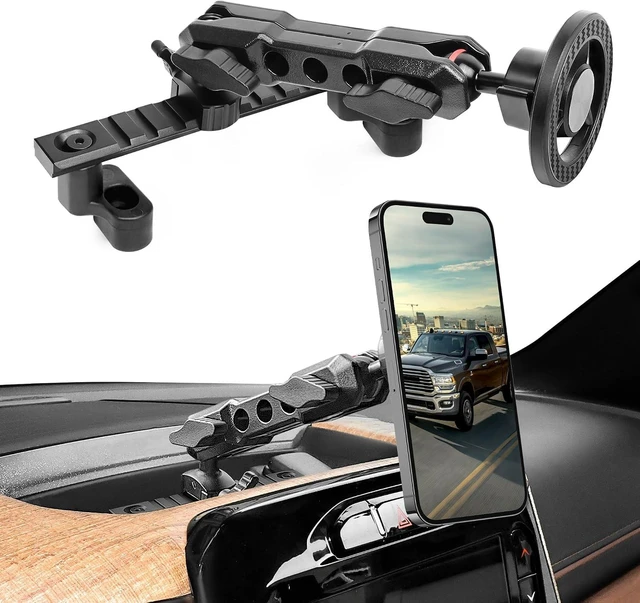 Main image of Phone Mount for Dodge RAM Truck 1500/2500/3500 & TRX 2019+ Accessories, Dash Platform Phone Mount Magsafe Fit 5"/8.4"/12"/14" Screen, Cell Phone Holder for NATO Rail