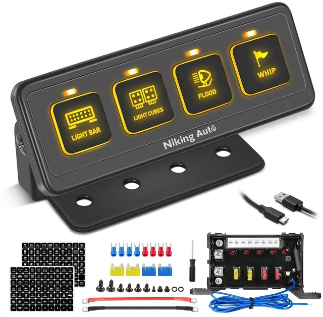 Main image of Wireless 4 Gang Switch Panel, Multifunction Offroad LED Switch Pods with Toggle Pulse Auxiliary Universal Circuit Control 12V Relay System Control Box for Trucks SUV UTV Car Boat RV Marine