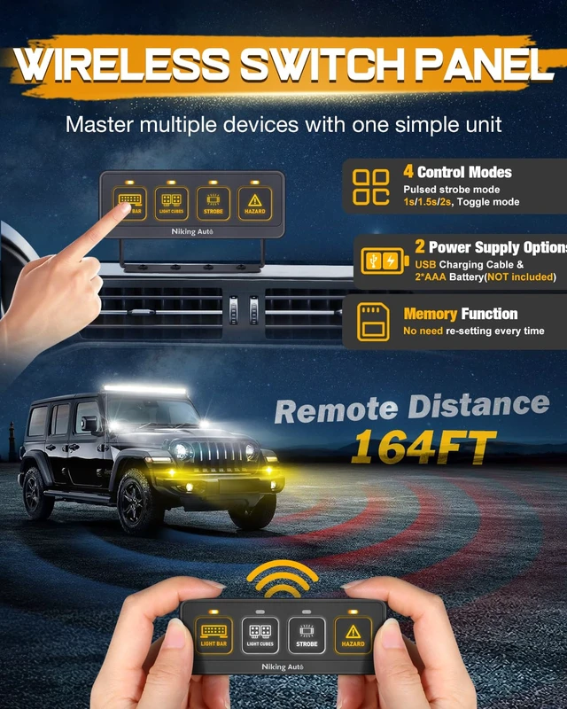Alt view image 3 of 7 - Wireless 4 Gang Switch Panel, Multifunction Offroad LED Switch Pods with Toggle Pulse Auxiliary Universal Circuit Control 12V Relay System Control Box for Trucks SUV UTV Car Boat RV Marine