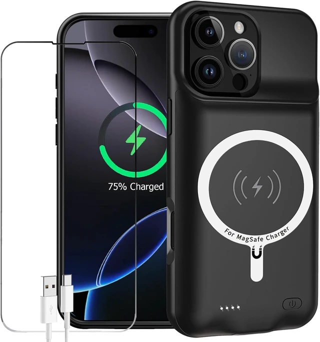 Main image of Battery Case for iPhone 16 Pro, 10000mAh Portable Protective Wireless Charging Case Support Carplay Compatible with iPhone 16 Pro (6.3 inch) Rechargeable Extended Battery Charger Case (Black)