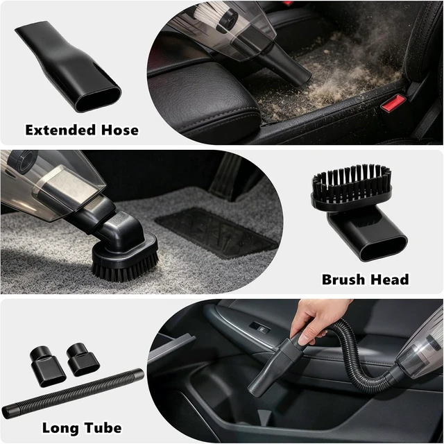 Alt view image 3 of 7 - Car Cleaning Kit, Car Interior Detailing Kit with 12000PA Black Handheld Vacuum, Brush Set, Windshield Tool, Duster, Towels, Complete Car Care Tools for Women (Black)