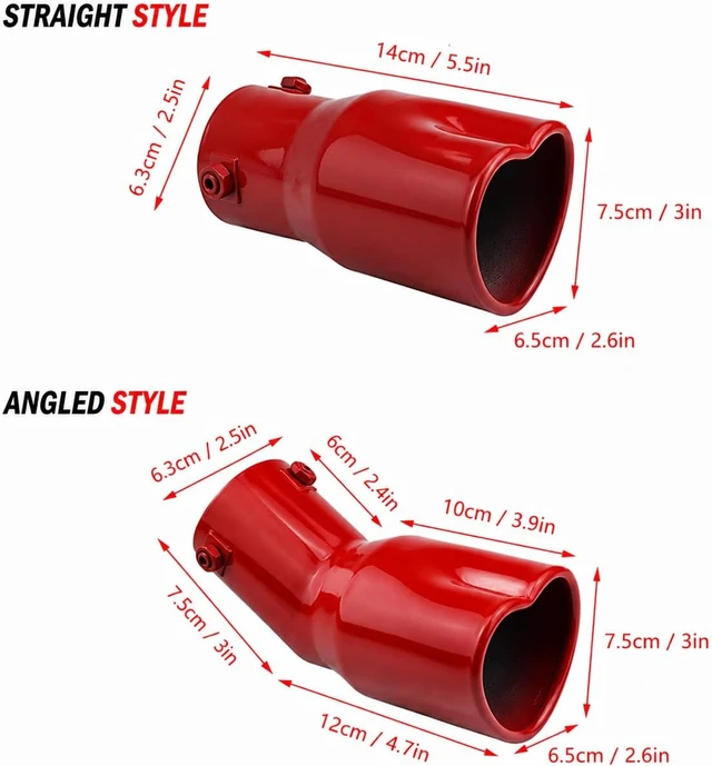 Alt view image 2 of 2 - 2PCS Universal Heart-Shaped Exhaust Tip, 63mm Inner Diameter, Stainless Steel Bolt-on Exhaust Muffler Tip (Red, Stright)