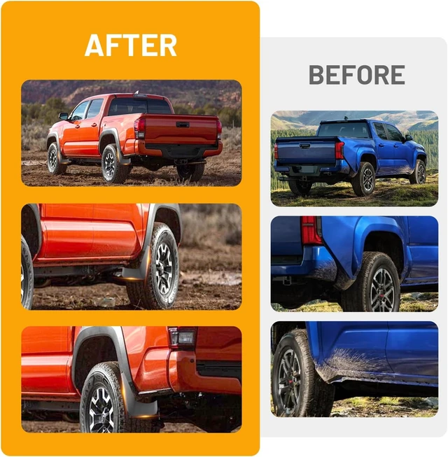 Alt view image 3 of 7 - Mud Flaps Splash Guards Fit for Toyota Tacoma 2024-2026, 4PCS No Drilling Pickup Wide Mudguards Kit, 4th Tacoma Truck Exterior Accessories Front & Rear Tire, All Road & All Weather Protect Wheel Liner
