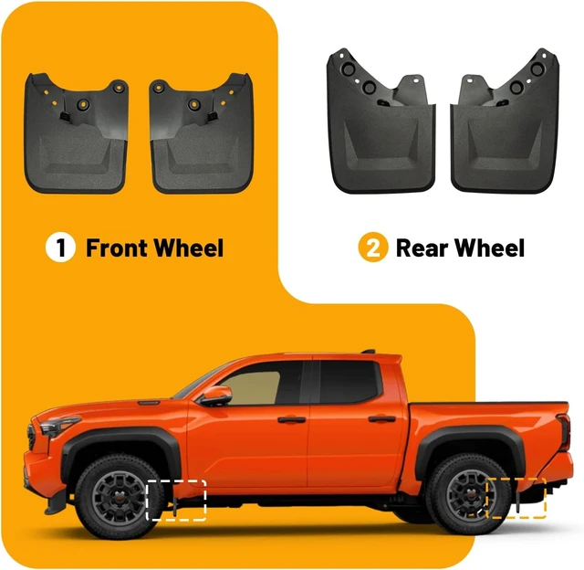 Alt view image 7 of 7 - Mud Flaps Splash Guards Fit for Toyota Tacoma 2024-2026, 4PCS No Drilling Pickup Wide Mudguards Kit, 4th Tacoma Truck Exterior Accessories Front & Rear Tire, All Road & All Weather Protect Wheel Liner