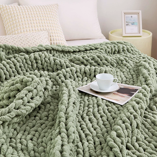 Main image of Chunky Knit Blanket Throw for Couch, 51"x63" Chunky Yarn Knitted Blankets