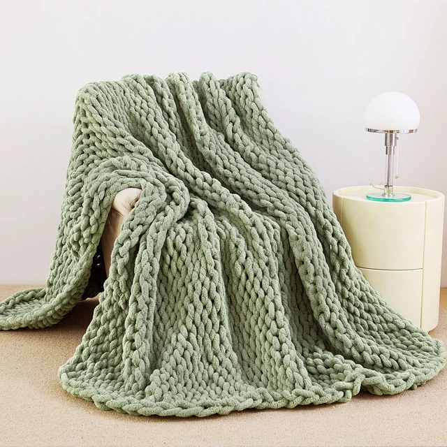 Alt view image 3 of 7 - Chunky Knit Blanket Throw for Couch, 51"x63" Chunky Yarn Knitted Blankets