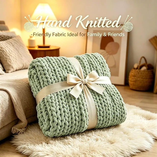 Alt view image 4 of 7 - Chunky Knit Blanket Throw for Couch, 51"x63" Chunky Yarn Knitted Blankets