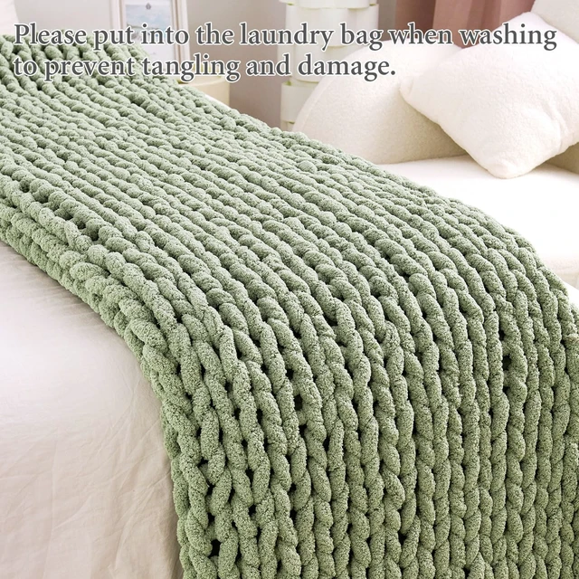 Alt view image 6 of 7 - Chunky Knit Blanket Throw for Couch, 51"x63" Chunky Yarn Knitted Blankets