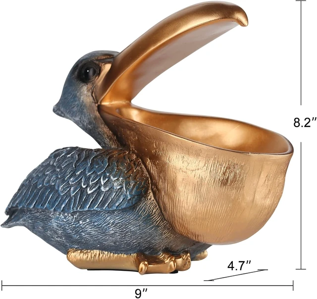Alt view image 2 of 7 - Pelican Key Holder Statues,Fun Animal Hippo Candy Dish,Candy Dish for Office Desk Unique,Modern Key Holder for Pelican Figurine,Suitability Desk candy bowl and Entry Table Decor Items(Gold1)