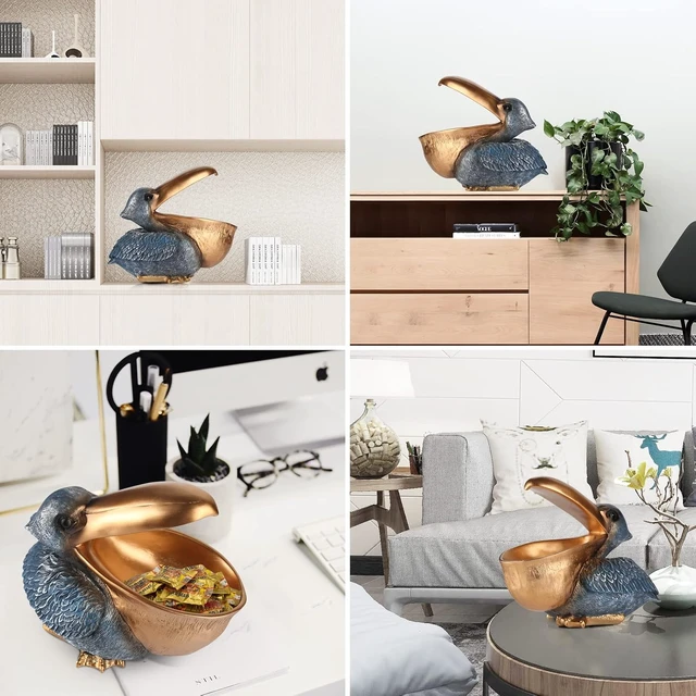 Alt view image 3 of 7 - Pelican Key Holder Statues,Fun Animal Hippo Candy Dish,Candy Dish for Office Desk Unique,Modern Key Holder for Pelican Figurine,Suitability Desk candy bowl and Entry Table Decor Items(Gold1)
