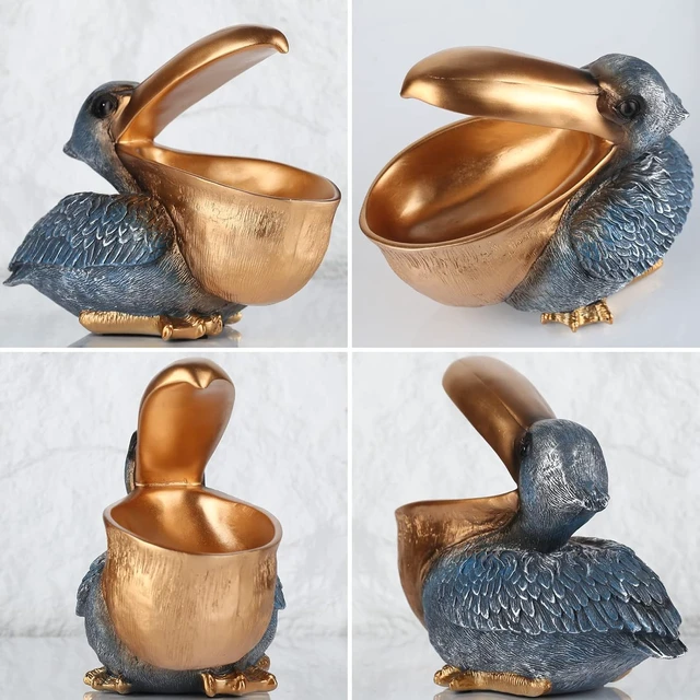 Alt view image 6 of 7 - Pelican Key Holder Statues,Fun Animal Hippo Candy Dish,Candy Dish for Office Desk Unique,Modern Key Holder for Pelican Figurine,Suitability Desk candy bowl and Entry Table Decor Items(Gold1)