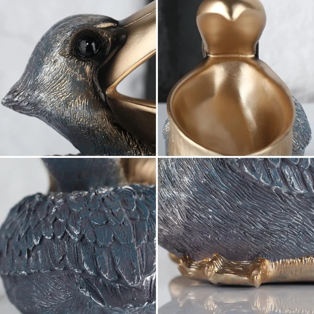 Alt view image 7 of 7 - Pelican Key Holder Statues,Fun Animal Hippo Candy Dish,Candy Dish for Office Desk Unique,Modern Key Holder for Pelican Figurine,Suitability Desk candy bowl and Entry Table Decor Items(Gold1)