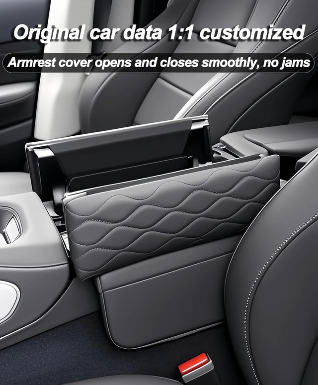 Alt view image 3 of 7 - Center Console Armrest Cover for Mercedes Benz GLE 350 450 W167, GLS 450 X167 2020-2025, Leather Armrest Console Cover with Side Storage Pockets (for GLE GLS)