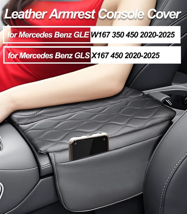 Alt view image 2 of 7 - Center Console Armrest Cover for Mercedes Benz GLE 350 450 W167, GLS 450 X167 2020-2025, Leather Armrest Console Cover with Side Storage Pockets (for GLE GLS)