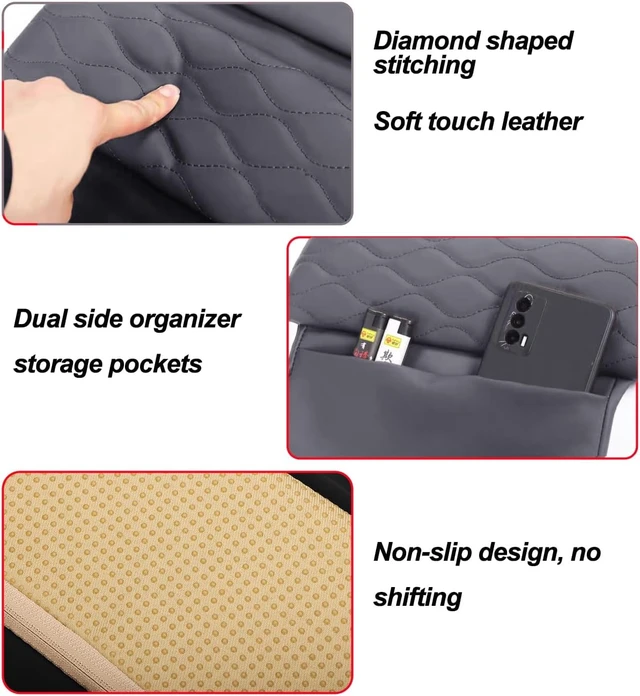 Alt view image 5 of 7 - Center Console Armrest Cover for Mercedes Benz GLE 350 450 W167, GLS 450 X167 2020-2025, Leather Armrest Console Cover with Side Storage Pockets (for GLE GLS)