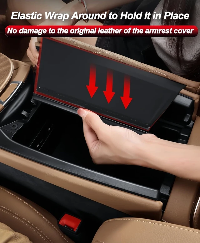 Alt view image 6 of 7 - Center Console Armrest Cover for Mercedes Benz GLE 350 450 W167, GLS 450 X167 2020-2025, Leather Armrest Console Cover with Side Storage Pockets (for GLE GLS)