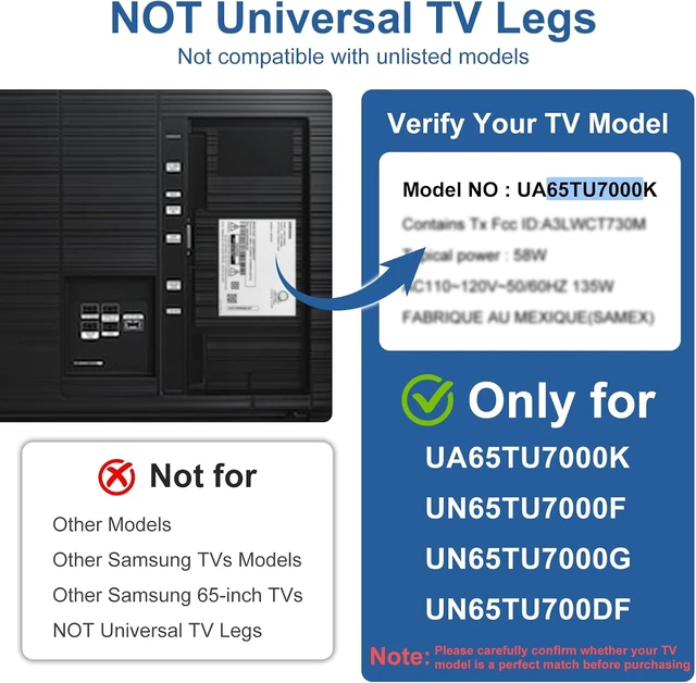 Alt view image 2 of 7 - TV Legs for , Exclusive Only for UA65TU7000K UN65TU7000F UN65TU7000G UN65TU700DF 2020 Model TV Legs Replacement, NOT Universal, Not for Other Models, with Cable Ties, Screwless Install