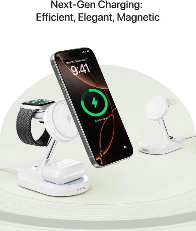 Alt view image 2 of 7 - Fast Charging Station for Magsafe Devices, Wireless Charger for MagSafe iPhones, 3 in 1 Magnetic Charger Stand for iPhone16/15/14/13, Watch & AirPods