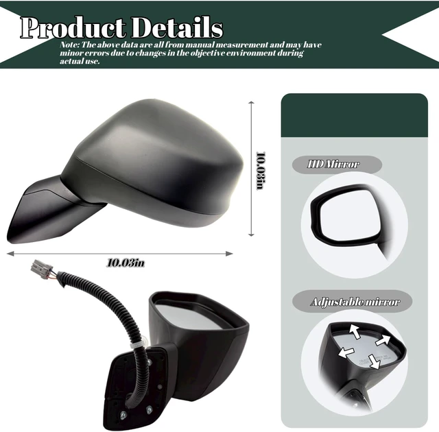 Alt view image 3 of 6 - Left Driver Side Mirror Compatiable With 2012-2015 Honda Civic Power Adjustable, 3-Pin (Black) Replaces #76252TR0A01