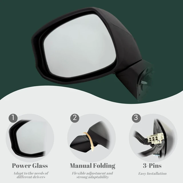 Alt view image 4 of 6 - Left Driver Side Mirror Compatiable With 2012-2015 Honda Civic Power Adjustable, 3-Pin (Black) Replaces #76252TR0A01