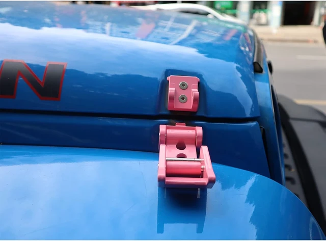 Alt view image 4 of 7 - Stainless Steel Latch Hood Capture Kit for 2007-2018 Jeep Wrangler JK JKU and 2018-2022 Jeep Wrangler JLJLU Gladiator 2-Door and 4-Door (Pink)