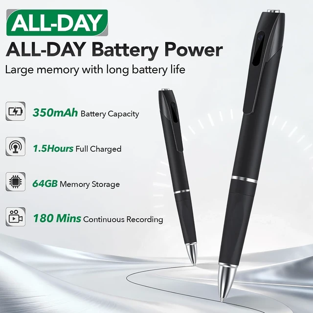 Alt view image 4 of 7 - 1080P Full HD Hidden Camera Pen, Mini Body Camera for Home & Nanny Use, Long Battery Life, Easy One-Button Operation (2026 Upgrade)