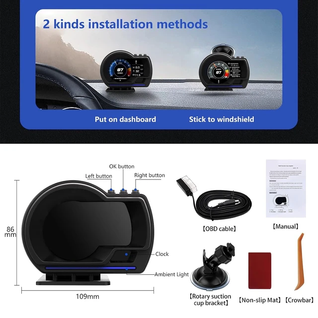 Alt view image 7 of 7 - Head Up Display for Car, OBD2+GPS Dual System, OBD2 Gauge Display, GPS Speedometer, Tachometer, Water Temp, Volt, Overspeed Alarm Fault Diagnosis