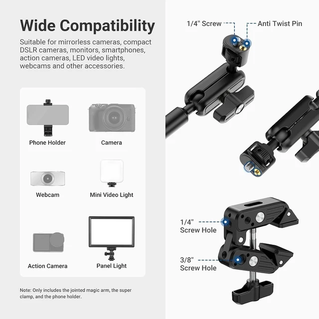 Alt view image 5 of 7 - Basics Magic Arm with Desk Clamp for Phone Webcam Camera Mic, UA062