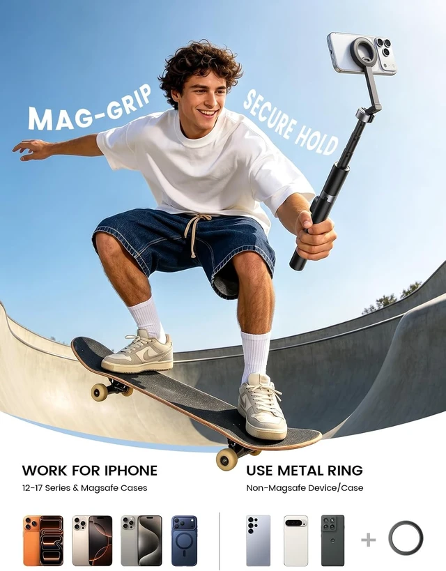 Alt view image 7 of 7 - 71" Magnetic Tripod for iPhone Auto-Open with Rechargeable Remote